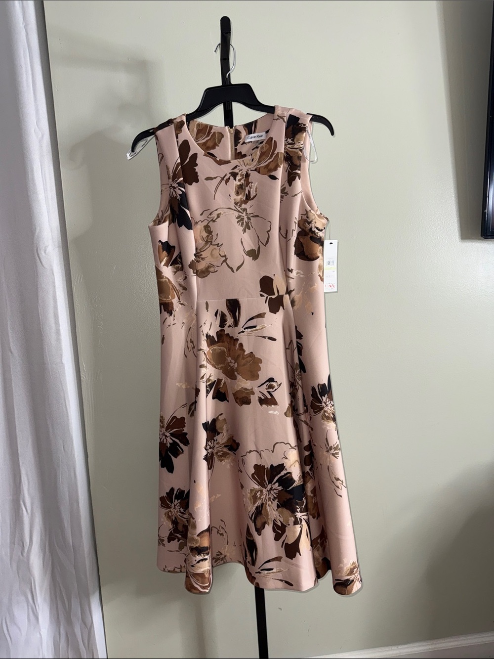 Calvin Klein Blush Pink Floral Fit-and-Flare Dress